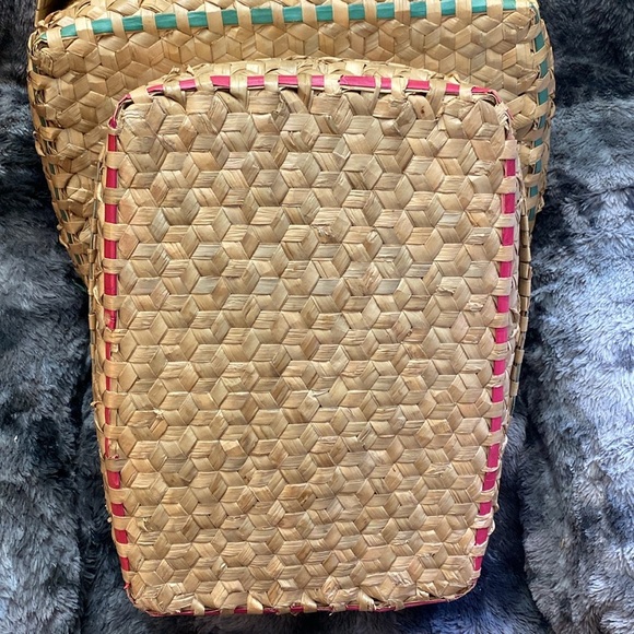 2 Handwoven Natural and Pink Storage Baskets - Picture 4 of 16